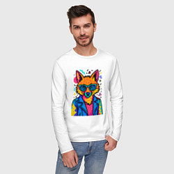 Лонгслив хлопковый мужской Лиса Pop Colors, цвет: белый — фото 2