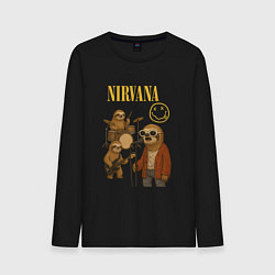 Лонгслив хлопковый мужской Nirvana ленивцы, цвет: черный