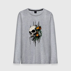 Лонгслив хлопковый мужской Биокибернетический череп, цвет: меланж