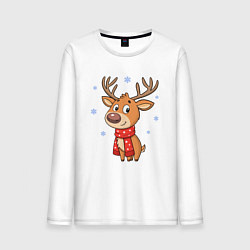 Лонгслив хлопковый мужской Новогодний олень и снежинки, зима, цвет: белый