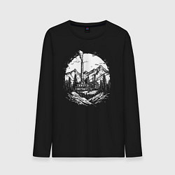 Лонгслив хлопковый мужской Индустриальный рассвет в горах, цвет: черный