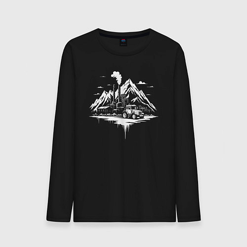 Мужской лонгслив Индустриальный пейзаж в горах / Черный – фото 1
