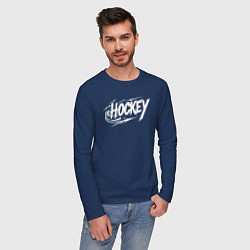 Лонгслив хлопковый мужской Хоккей с шайбой, цвет: тёмно-синий — фото 2