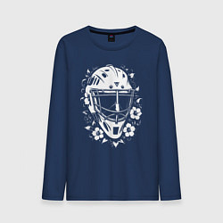 Лонгслив хлопковый мужской Шлем-маска в цветочном обрамлении, цвет: тёмно-синий
