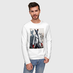 Лонгслив хлопковый мужской Cat girl Cornish Rex - ai art fantasy, цвет: белый — фото 2
