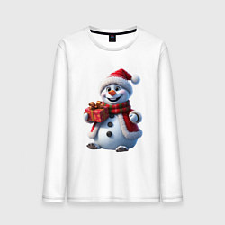 Мужской лонгслив Новогодний снеговик в красной шапке