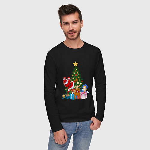 Мужской лонгслив Санта Клаус и снегурочка радуются новому году / Черный – фото 3