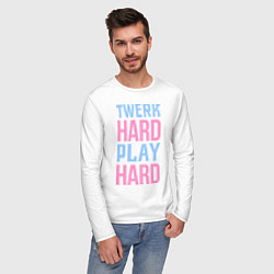 Лонгслив хлопковый мужской Twerk Hard, цвет: белый — фото 2