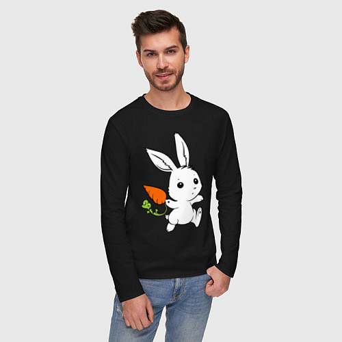 Мужской лонгслив Зайка с морковкой / Черный – фото 3