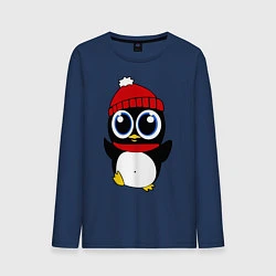 Лонгслив хлопковый мужской Удивленный пингвинчик, цвет: тёмно-синий