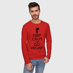 Лонгслив хлопковый мужской Keep Calm & Go Vegan, цвет: красный — фото 2