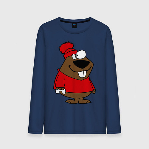 Мужской лонгслив Бобер / Тёмно-синий – фото 1