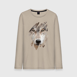 Лонгслив хлопковый мужской Волк - моё второе Я, цвет: миндальный