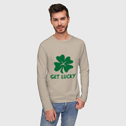 Лонгслив хлопковый мужской Get lucky, цвет: миндальный — фото 2