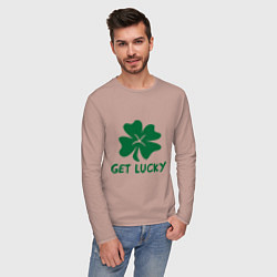 Лонгслив хлопковый мужской Get lucky, цвет: пыльно-розовый — фото 2