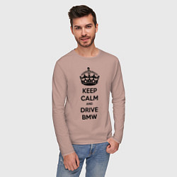 Лонгслив хлопковый мужской Keep Calm & Drive BMW, цвет: пыльно-розовый — фото 2