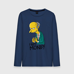 Лонгслив хлопковый мужской Mr. Burns: I get money, цвет: тёмно-синий