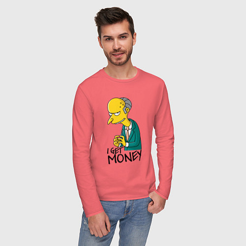 Мужской лонгслив Mr. Burns: I get money / Коралловый – фото 3