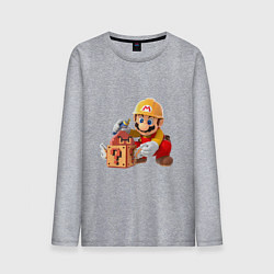 Лонгслив хлопковый мужской Super Mario: Builder цвета меланж — фото 1