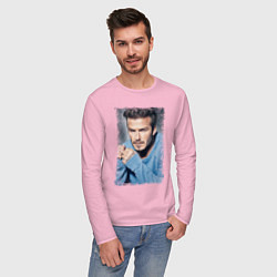 Лонгслив хлопковый мужской David Beckham: Portrait цвета светло-розовый — фото 2