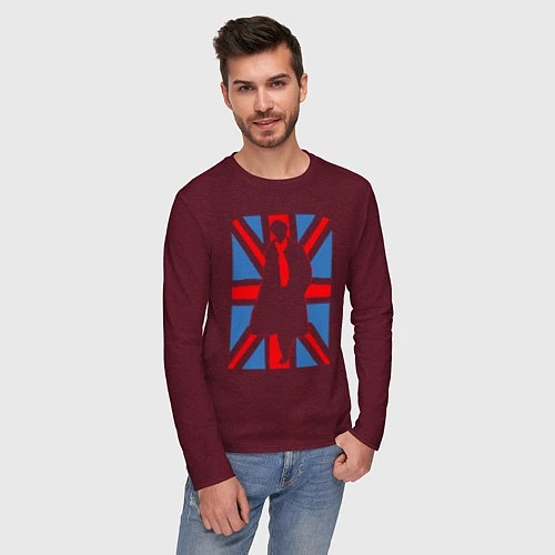 Мужской лонгслив Sherlock Holmes Union Jack / Меланж-бордовый – фото 3