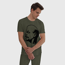 Пижама хлопковая мужская Ленин: скульптура, цвет: меланж-хаки — фото 2