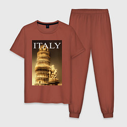 Пижама хлопковая мужская Leaning tower of Pisa, цвет: кирпичный