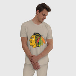 Пижама хлопковая мужская Chicago Blackhawks: Kane, цвет: миндальный — фото 2