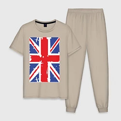 Пижама хлопковая мужская Британский флаг, цвет: миндальный