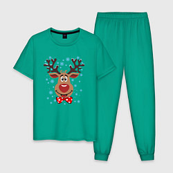 Пижама хлопковая мужская Рождественский олень цвета зеленый — фото 1