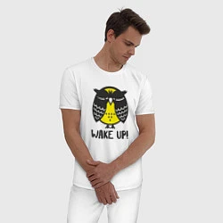 Пижама хлопковая мужская Owl: Wake up!, цвет: белый — фото 2