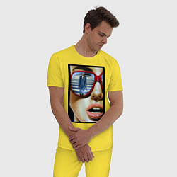 Пижама хлопковая мужская Девушка в очках, цвет: желтый — фото 2