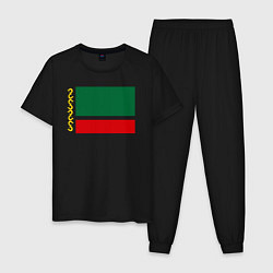 Пижама хлопковая мужская Чечня: флаг, цвет: черный