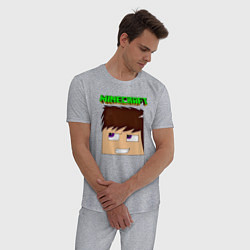 Пижама хлопковая мужская Огромная голова Стива - Minecraft, цвет: меланж — фото 2