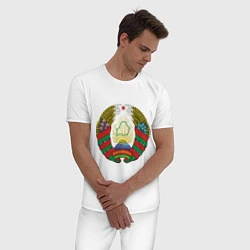 Пижама хлопковая мужская Белоруссия герб, цвет: белый — фото 2
