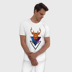 Пижама хлопковая мужская Космический олень цвета белый — фото 2