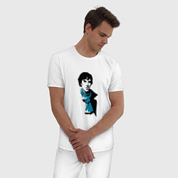 Пижама хлопковая мужская Шерлок Холмс, цвет: белый — фото 2