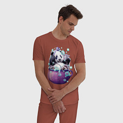 Пижама хлопковая мужская Панда моется, цвет: кирпичный — фото 2