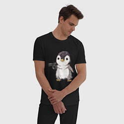 Пижама хлопковая мужская Пингвин с пистолетом, цвет: черный — фото 2