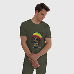 Пижама хлопковая мужская Маленький Боб Марли, цвет: меланж-хаки — фото 2