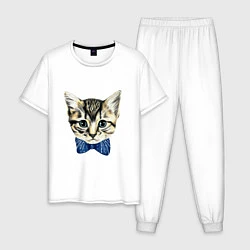 Пижама хлопковая мужская Мистер котик, цвет: белый