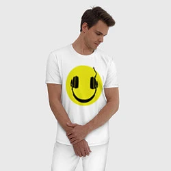 Пижама хлопковая мужская Смайлик-наушники, цвет: белый — фото 2