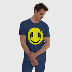Пижама хлопковая мужская Смайлик-наушники, цвет: тёмно-синий — фото 2