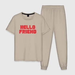 Пижама хлопковая мужская Hello Friend, цвет: миндальный