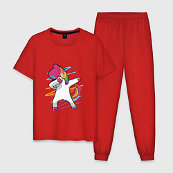 Пижама хлопковая мужская Единорог кидает даб, цвет: красный