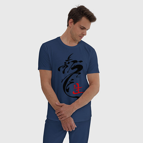 Мужская пижама Иероглиф дракон / Тёмно-синий – фото 3