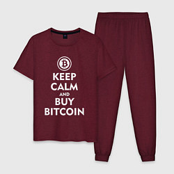 Пижама хлопковая мужская Keep Calm & Buy Bitcoin, цвет: меланж-бордовый