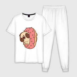 Пижама хлопковая мужская Мопс-пончик, цвет: белый