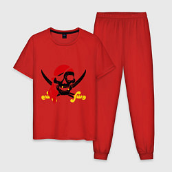 Пижама хлопковая мужская Пиратская футболка, цвет: красный