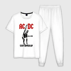 Пижама хлопковая мужская AC/DC: Stiff Upper Lip, цвет: белый